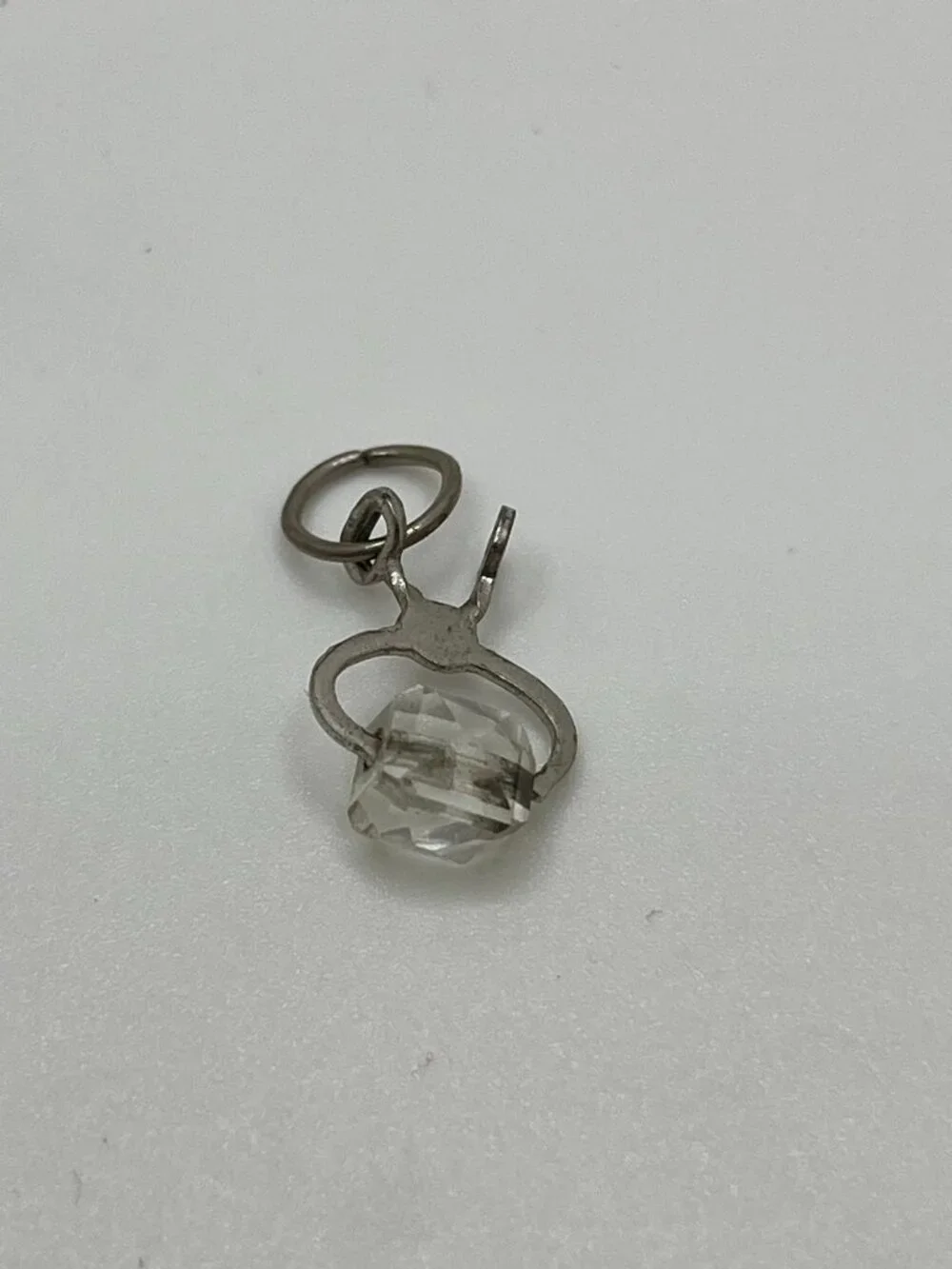 WELLS 925 Sterling Silver Antique Clear Glass Ice / Sugar Tongs Charm Pendant